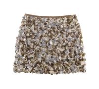 Jupe Mini Femme À Sequins Coupe Droite Taille Basse Finition en Maille