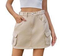 Jupe Mini Femme en Jean, Taille Paperbag Cordon Ajustable, Coupe Ample Décontractée, Poches Latérales, Jupe Courte en Denim Été