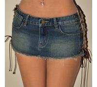 Jupe mini ultra-courte en denim avec nœud sexy L,M,S,XS,XXSJean