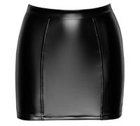 Jupe noire F341 en dentelle, mini jupe serrée au look mouillé élégant avec empiècement en dentelle transparente et laçage décoratif, parfaite pour un look sexy, Noir , 46