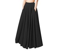 Jupe Noire Plissée Longue Femmes Mode Ample décontracté Longue Grande Jupe plissée Solide Jupe Taille élastique