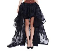 Jupe Noire pour Femme Punk Asymétrique Robe Steampunk Cocktail Mousseline Dentelle Party Cosplay Jupe Longue Tulle Femme Jupe Tutu Bouffante Adulte Jupon Long Mariage Jupes Tulles Deguisemente