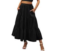 Jupe Noire Velours Taille à Plusieurs Niveaux A-Ligne Longue balançoire plissée élastique Fluide été Boho avec Poches Jupe Femme Robe Jupe de Plage Jupe Rouge Blanc Enfant