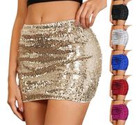 Jupe pailletée dorée à paillettes pour femme avec taille élastique et doublure - Sexy - Jupe trapèze pour fête, carnaval, concert - Élégante jupe à paillettes brillante - Bodycon - Taille basse