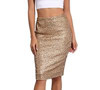 Jupe pailletée pour femme dorée : jupe à paillettes pour femme longue jupe crayon longueur genou jupe à paillettes argent sexy élégante jupe midi moulante robe d'affaires tenue de fête jupe à