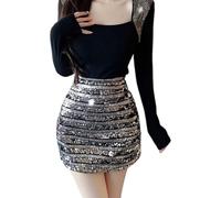 Jupe Paillette Femme Jupe Sequin Pirate Sequin Doré Paillettes Sequins Volant Jupes Mini Rouge Tenue Festival Soirée Verte Orientale Xs Short Leopard Froufrou À Danse Rose Jaune Plume Belly Dance