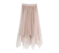 Jupe Paillettes Femme Costume Femme Carnaval - en Maille Irrégulière Doublée De Velours À Paillettes Étoiles Taille Printemps Et Été pour (Khaki One Size)