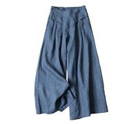 Jupe Pantalon Femme Fluide Eté Sarouel Jupe Culotte Taille Elastique Pantalon Ample Large Bleu Marine Étiquette XXXL 42