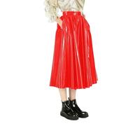 Jupe patineuse en PVC effet mouillé taille haute avec poche latérale, Rouge, 3XL