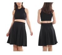 Jupe patineuse évasée pour femme - Taille élastique - Longueur genou, Noir , 52-54