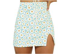 Jupe Patineuse Femme - Imprimer Sexy Jupe Haute Lrregular Taille Mode Mini Cordon Femmes Daisy Jupe Jupe Courte Marron