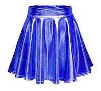 Jupe patineuse métallique pour femme - Paillettes - Évasée - Plissée - Mini jupe trapèze, bleu, XL