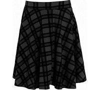 Jupe patineuse mi-longue avec taille élastique et longueur genou pour femme, Noir/tartan, 46