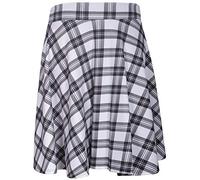 Jupe patineuse mi-longue avec taille élastique et longueur genou pour femme, Tartan blanc., 48