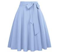 Jupe Patineuse Taille Haute Femme Plissée Mi Longue Bleu Clair en Polyester L BP561-18