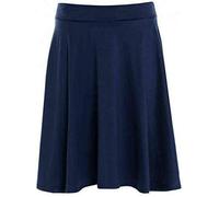 Jupe patineuse unie douce et extensible pour femme Taille élastique Longueur genou, bleu marine, 48