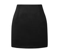 Jupe plate pour femme - Longueur genou - Jupe à carreaux taille haute pour femme - Jupe crayon moulante en laine - Jupon court noir, 0815b-noir, S