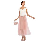 Jupe plissÃ©e mi-longue en tulle froncÃ©e femme Goddiva Orange TU