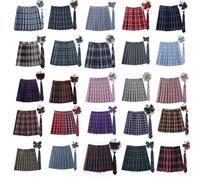 Jupe plissée à carreaux pour femmes, avec cravate, nœud papillon, jupe coréenne Jk, uniforme d'école japonaise Preppy, Mini jupes trapèze, été 9