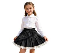 Jupe plissée à nœud Papillon en Dentelle Style écolière pour Filles - Élégante Jupe Courte trapèze Semi-Formelle avec détails délicats (Black, 11-12 Years)