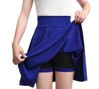 Jupe plissée décontractée pour femme, taille élastique, jupe patineuse avec short en dessous, jupe plissée de couleur unie pour le sport, vêtements d'été, bleu, L