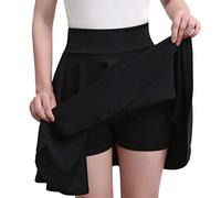 Jupe plissée décontractée pour femme, taille élastique, jupe patineuse avec short en dessous, jupe plissée de couleur unie pour le sport, vêtements d'été, Noir , S