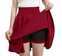 Jupe plissée décontractée pour femme, taille élastique, jupe patineuse avec short en dessous, jupe plissée de couleur unie pour le sport, vêtements d'été, bordeaux, M