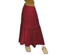 Jupe Plissée Dresses Summer Pleated Long Skirts Girl A-Line Elastic Waist Tiered Skirt Women's Skirts(Red,L)