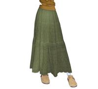 Jupe Plissée Dresses Summer Pleated Long Skirts Girl A-Line Elastic Waist Tiered Skirt Women's Skirts(Green,S)
