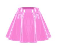 Jupe plissée en cuir synthétique pour femme - Taille haute - Sexy - Grande taille - Mini jupe aspect cuir - Jupe courte - Costume de scène festif - Costume de carnaval - Couleur unie, Rose, 4XL