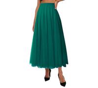 Jupe plissée en maille pour femme - Jupe de fée mi-longue - Jupe de danse longue en tulle plissée, Vert, M
