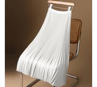 Jupe plissée en satin pour femme - Taille haute - Couleur unie - Jupe longue fine et élastique - Jupe tendance pour un usage quotidien décontracté - Blanc noir vert argent pour champagne - Tailles M à