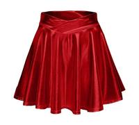Jupe plissée évasée brillante pour femme - Couleur unie - Jupe patineuse vernie - Mini jupe élastique - Costume de danse pour femmes et filles., rouge, XS
