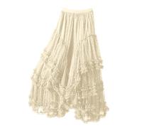 Jupe Plissee Femme Longue en Tulle Style Chic Sexy avec Détails Élégants Adaptée À Diverses Occasions Beige Taille