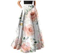 Jupe Plissée Femme Taille Haute- Jupe Longue Femme Imprimé Fleuri,Jupe Chic et Elegant Boheme Grande Taille avec Poche Vintage Jupes Ample pour fête Soiree Cocktail MariéE Casual Mode Jupes