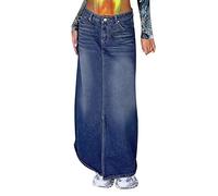Jupe PlisséE-Femmes décontracté Confortable sans élastique Style rétro Vieux Denim Demi Corps Jupe Longue
