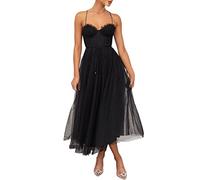 Jupe Plissée Fille Européen et américain Nouveau tempérament Sexy jarretelle Maille Robe de soirée Robe de soirée Longue Robe Noire Dentelle (Black, XL)