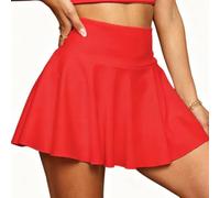 Jupe plissée fluide pour femme avec taille élastique et poche intérieure pour le sport et les mouvements quotidiens (M, rouge)