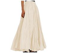 Jupe Plissée Longue Femme Taille Élastique- Jupe Boheme Fluide Couleur Unie Évasé Coupe Ample Décontracté Chic Et Élégants Swing Basique Confortable Doux De Tous Les Jours Sortir Skirts