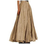 Jupe Plissée Longue Femme Taille Élastique- Jupe Boheme Fluide Couleur Unie Évasé Coupe Ample Décontracté Chic Et Élégants Swing Basique Confortable Doux De Tous Les Jours Sortir Skirts