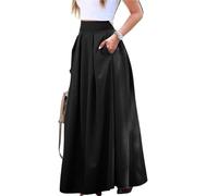 Jupe Plissée Low Rise Straight Skirts Women's Large Swing High Waist Pleated Half Skirt with Pocket(Black,XX-Large)
