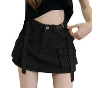 Jupe plissée pour femme, en polyester et coton, pour un usage quotidien ; avec détails de design, y compris mini jupe cargo, bas court en jean séparé, Noir , S