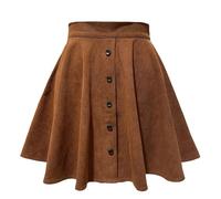 Jupe Plissée pour Femme Printemps Automne Jupe En Velours Côtelé avec Bouton Sur Le Devant Mini-Jupe Trapèze Taille Haute Mini-Jupe Patineuse Décontractée Unie Slip Tennis School Dance Skort K