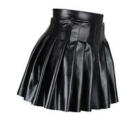 Jupe plissée pour femme sexy en PU métallisé - En cuir synthétique - Mini jupe plissée - Taille haute - Jupe plissée métallique - Mini patineur - Costume spatial fille des années 90, Noir , XXL