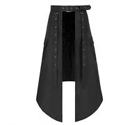Jupe plissée pour homme gothique Steampunk médiéval traditionnel écossais en cuir Kilt Guerrier écossais avec poche pour Halloween, c noir, XXL