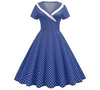 Jupe plissée rétro années 60 : robe d'été rockabilly pour femme longueur genou élégante robe midi à manches courtes robe de fête à pois col en V taille haute robes de bal robes de bal robes de soirée