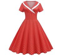 Jupe plissée rétro années 60 : robe d'été rockabilly pour femme longueur genou élégante robe midi à manches courtes robe de fête à pois col en V taille haute robes de bal robes de bal robes de soirée