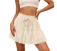 Jupe plissée taille haute avec short intégré, mini jupe fluide, ceinture trapèze, confortable, aérée, élégante, polyvalente, beige, XL