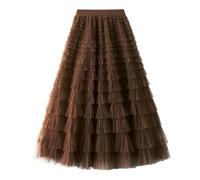 Jupe plissée trapèze pour femme - Jupe longue tutu rose - Costume de carnaval 2026 - Jupe longue en tulle blanche, marron, M