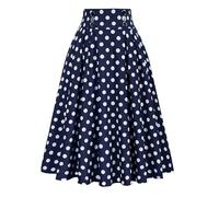 Jupe Plissée Women's A-Line Skirt High Waist Large Swing Pleated Vintage Casual Long Skirts(Dark Blue,XL)